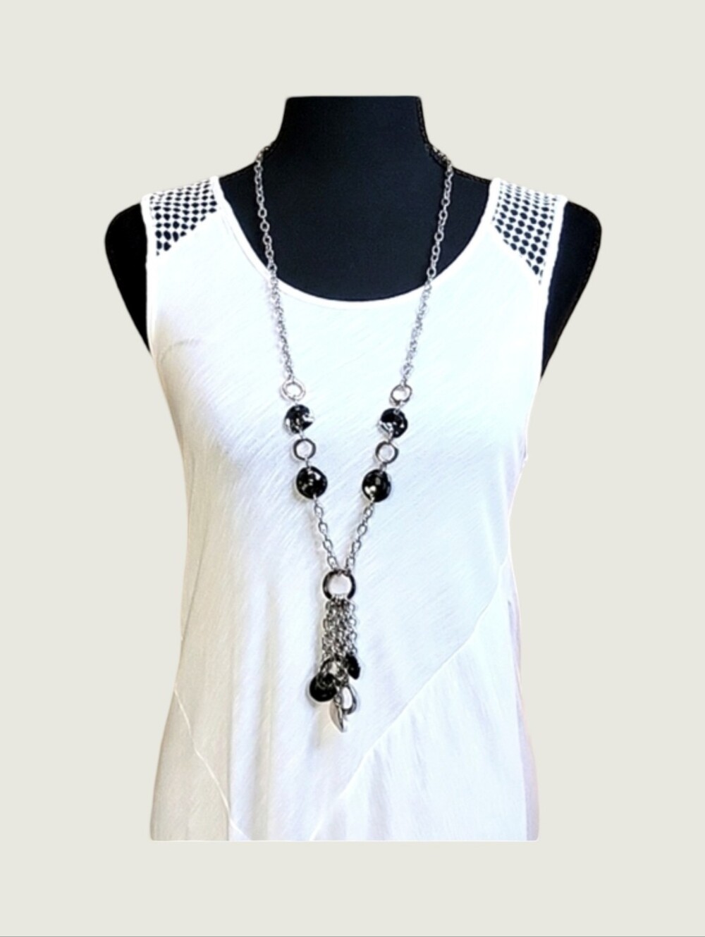 Stein Mart Long Silver Plated Rope Black Metal Y Tassel Necklace 40.5"